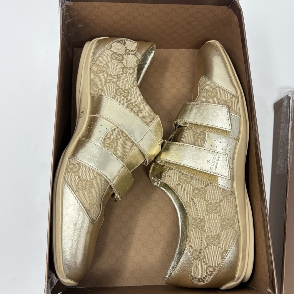 Gucci Guccissima Metallic Gold Canvas Leather‎ Hook Loop Sneakers Women 11 - Picture 14 of 15